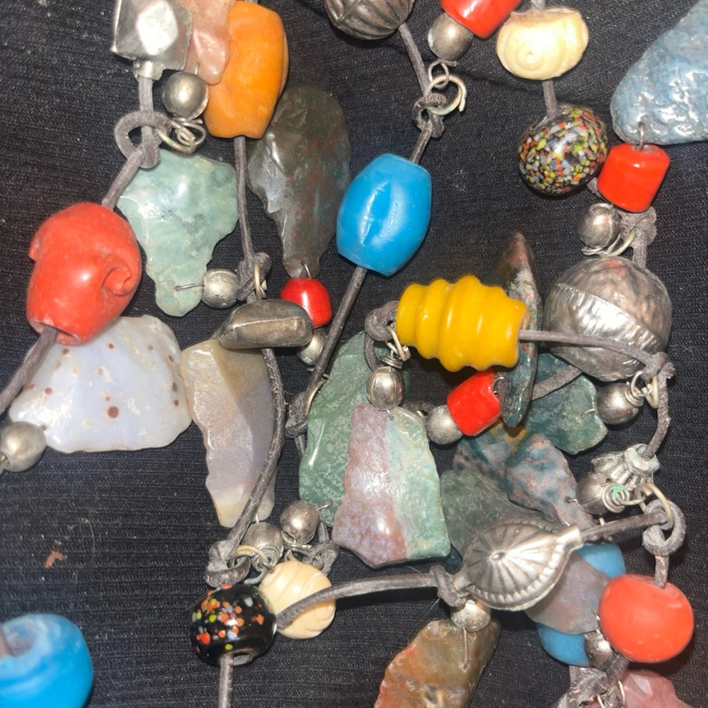 Hand carved crystals for chakra alignment i gathered on this Vintage 90’s piece